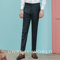 尘界绅士澳洲羊毛混纺条纹西裤男商务修身单褶翻边巴黎扣西装裤子