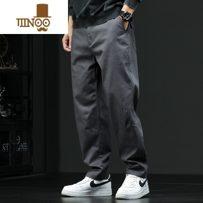 YANXU美式工装裤男灰色阔腿裤宽松潮牌直筒裤子男士休闲裤男款大码长裤