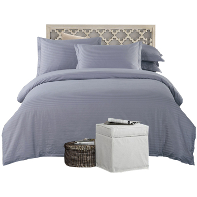 美帮汇四件套酒店用床上全棉被套缎纹床单宾馆民宿被罩单人三件套灰