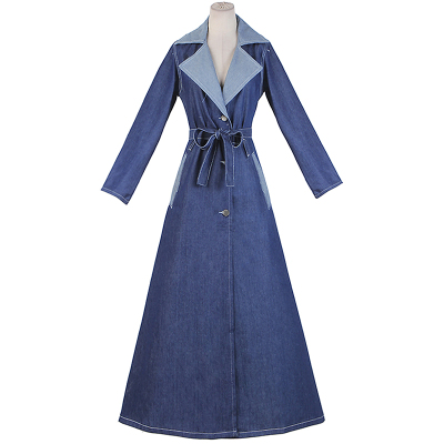 FISHBASKET2020新款女装欧美风修身显瘦翻领长袖过膝超长仔风衣外套风衣女