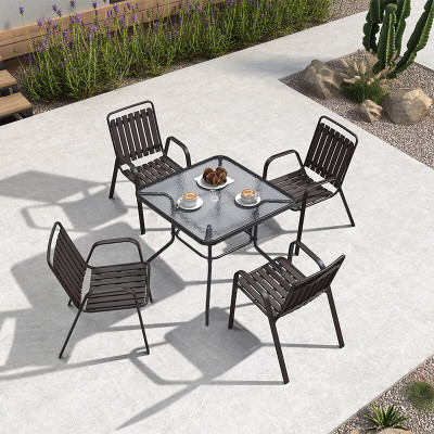 苏宁 金菲罗格 办公家具 露天户外休闲塑木桌椅组合 4+1[玻璃方桌80x80]