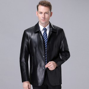 免费试穿正品海宁真皮皮衣男2023秋冬装海宁新款男士皮夹克修身短款优质绵羊皮机车服爸爸装立领外套男士商务休闲皮衣