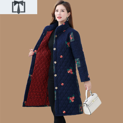 SUNTEK中老年女秋冬装棉衣妈妈装保暖棉服中长款轻薄款棉风衣外套花棉袄风衣