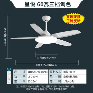 雷士照明吊扇灯客厅餐厅家用风扇吊灯简约现代电扇灯具遥控隐形风扇灯