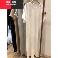 YIBUSHENG短袖遮肚子t恤裙女士季韩版宽松大码休闲中长款过膝连衣裙