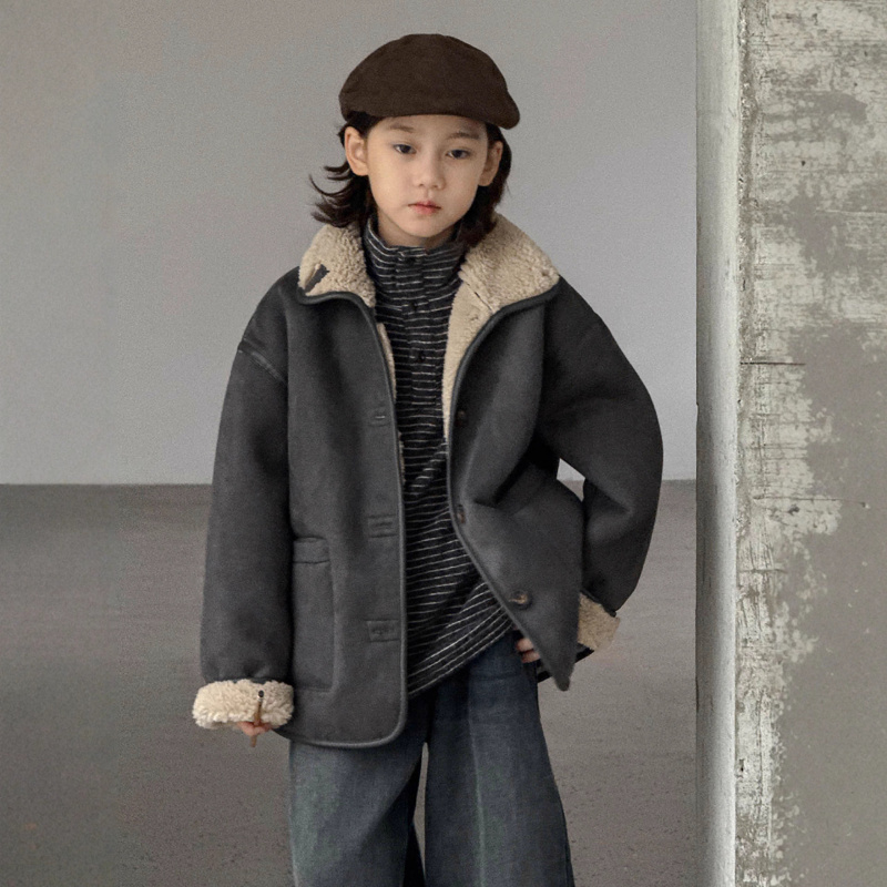 男童加绒外套秋冬款新款男孩冬装中大儿童装冬季加厚羊羔绒潮