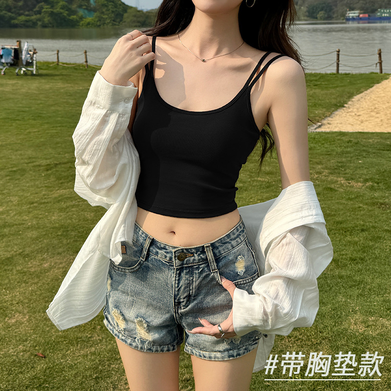 美背吊带背心女内搭2025新款夏季带胸垫白色外穿显瘦辣妹无袖上衣