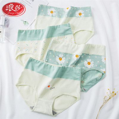 浪莎langsha女士纯棉内裤女4条高腰大码印花石墨烯抑菌三角短裤头