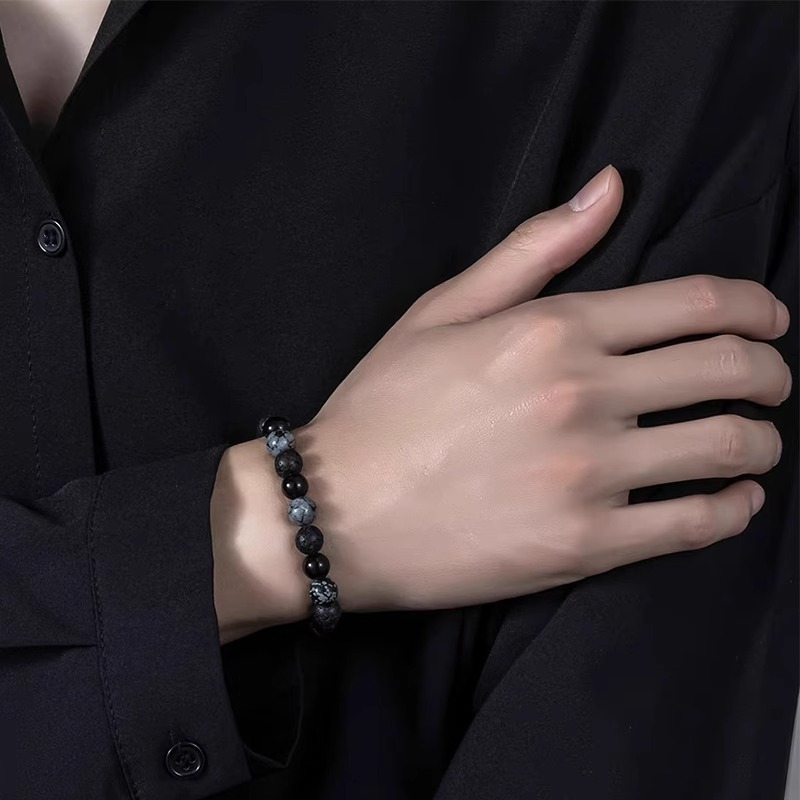 复古黑色串珠黑曜石手链潮流酷小众个性男士高级感手饰送女朋友老婆情人节七夕生日礼物