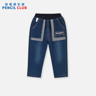 [1件3折]铅笔俱乐部童装秋冬新款男小童牛仔裤儿童大口袋休闲裤子宝宝长裤 牛仔蓝