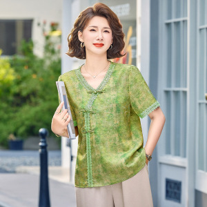 新款复古妈妈装套装夏季短袖国风中老年两件套衣服40-60岁女款夏