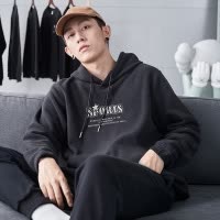 [1.5折价51元]唐狮连帽卫衣男士卫衣前胸文字加绒卫衣摇粒绒长袖连帽卫衣