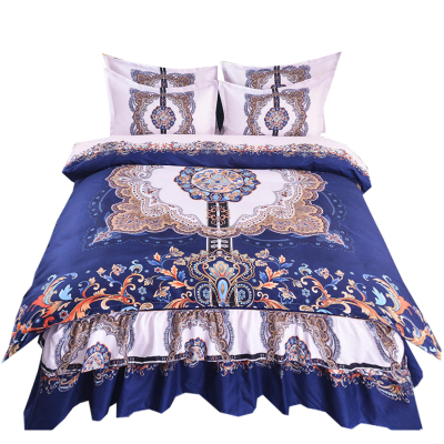 美帮汇中式床裙四件套四季通用中国风复古春秋磨毛床上用品田园床罩大花