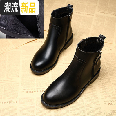 靴子女短靴2019年新款秋冬季网红马丁靴雪地平底加绒大码瘦瘦女鞋广赫