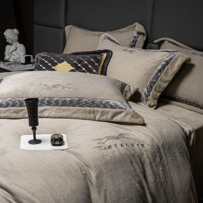 高端轻奢A类牛奶绒四件套秋冬亲肤保暖床品意式风绒套件