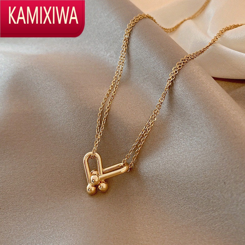 kamixiwa双环马蹄项链女夏轻奢小众设计感吊坠冷淡风ins锁骨链