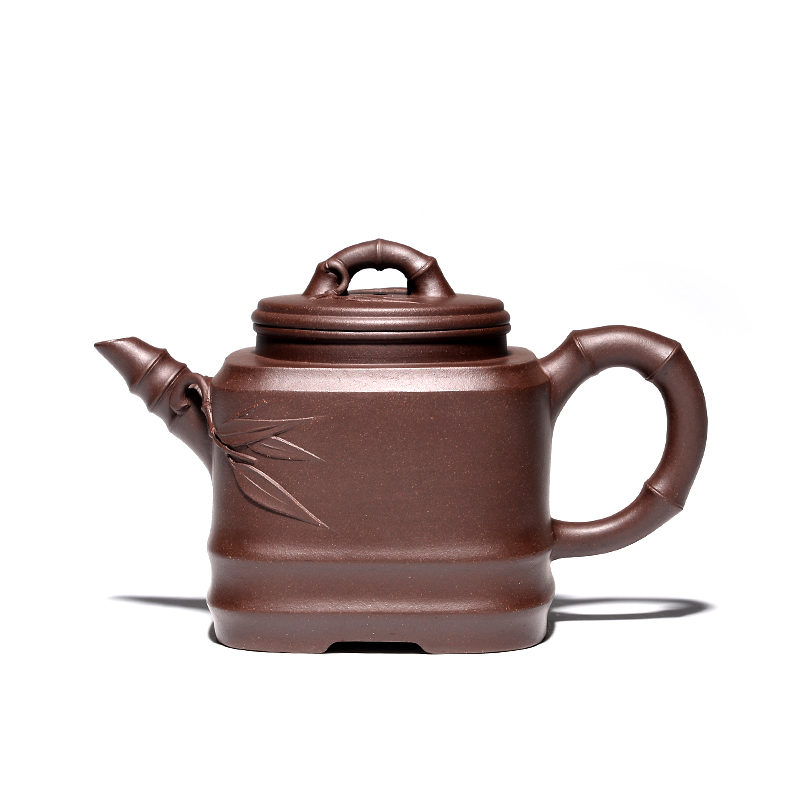 [子冶]450cc四方竹鼎原矿老紫泥宜兴紫砂壶全手工名家正品茶具