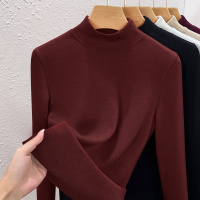 德绒羊绒半高领打底衫女黑科技保暖衣秋冬款厚款内搭加绒黑色上衣