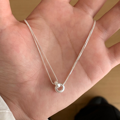 纯银环环相扣圆环双层纯银项链女款2025新款小众百搭锁骨链送女朋友老婆情人节七夕生日礼物