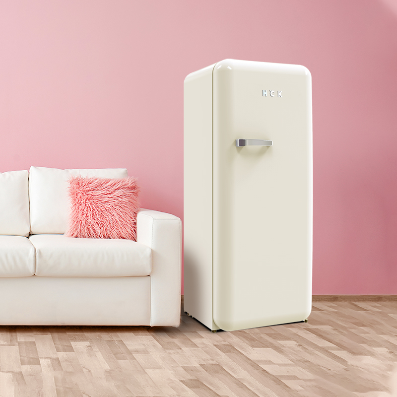 hck哈士奇bc-130gga复古冰箱单门冷藏冷冻冰箱 家用办公室酒店贵族冰
