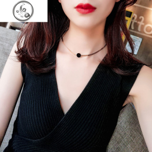 欧美金属项链潮人复古choker项圈短款锁骨链韩国颈链脖子饰品女 JiMi 交换。黑色小圆锁骨链