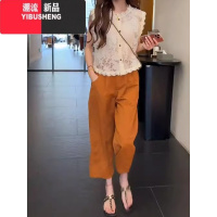 YIBUSHENG花苞松紧高腰直筒休闲裤女季新款大码微胖小个子显瘦遮胯九分裤