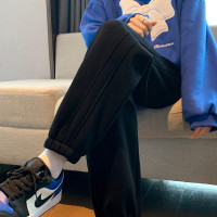 [2.5折价91元]唐狮女束脚显瘦休闲侧拼卫裤驼色运动长裤宽松休闲时尚休闲长裤女