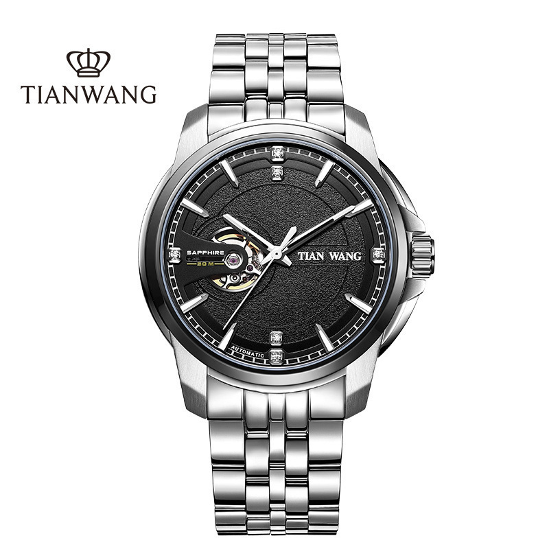 天王表男表镂空机械表 大表盘商务休闲男士手表正品防水蝴蝶扣手表男