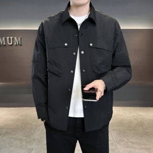 时尚青年男装休闲夹克潮流工装衬衫风翻领上衣高品质男士外套