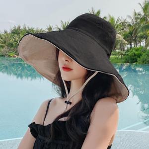 帽子女夏季渔夫帽遮脸遮阳帽大檐帽韩版双面戴日系太阳帽