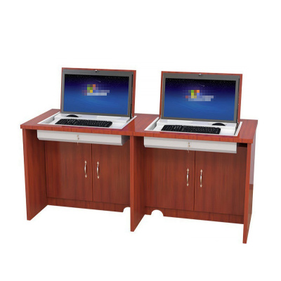 班龙木质翻转电脑桌双人位张