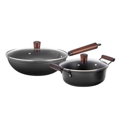 朗赫佩利精铁锅具套装LH-TZ32 炒锅30cm+汤锅24cm