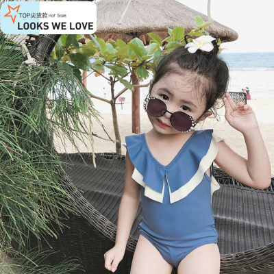 七色王国儿童泳衣女童婴连体速干露背可爱公主宝宝度假游泳衣女孩沙滩泳装