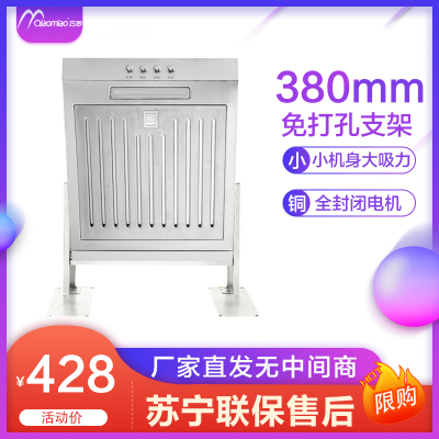 巧妙(QIAOMIAO)油烟机家用抽油烟机迷你小型380mm抽烟机小户型公寓出租房小尺寸机免打孔QM380不锈钢带支架
