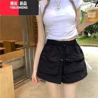 YIBUSHENG美式薄款冰丝速干工装短裤女季外穿设计感高腰显瘦阔腿休闲裤潮