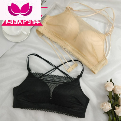 七斓美背文胸聚拢露背性感薄款无钢圈抹胸内衣交叉带后背防走光裹胸式