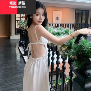 YIBUSHENG纯欲风三亚海边旅行优雅设计露背气质吊带连衣裙季中长款沙滩裙
