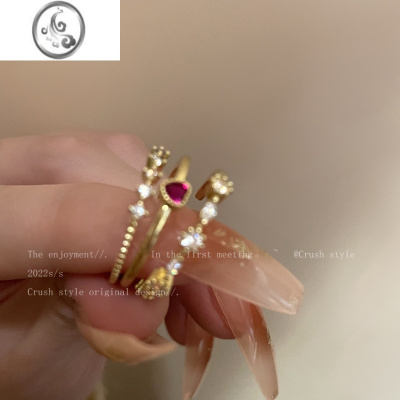 JiMi超显手细爱心锆石戒指女冷淡风小众设计感高级食指戒ins轻奢指环