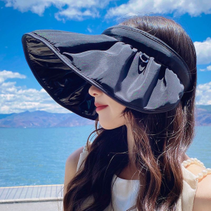 帽夏季女遮阳防紫外线空顶黑胶贝壳帽大檐遮阳脸户外骑车帽