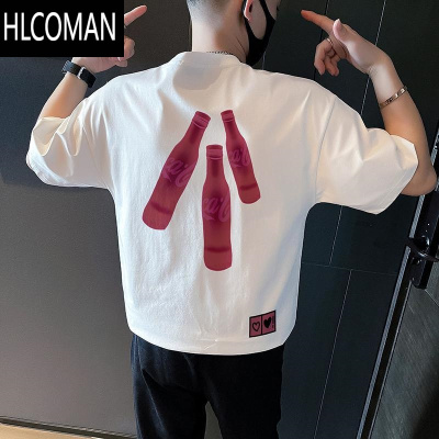 HLCOMAN痞帅男装2023新款百搭网红个性印花短袖t恤男士夏季潮牌半袖