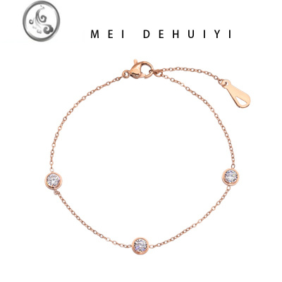 JiMi高级感超闪三钻手链女轻奢小众精致简约玫瑰金钛钢手饰品彩金