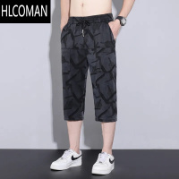 HLCOMAN夏季薄款六兜牛仔短裤男士高弹力潮牌宽松休闲七分裤时尚百搭中裤