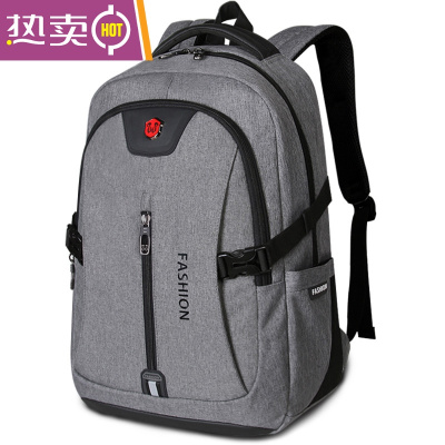 NEWLAKE背包男士双肩包休闲旅行包运动韩版潮流女电脑包时尚中学生书包男深灰色普通版单件-