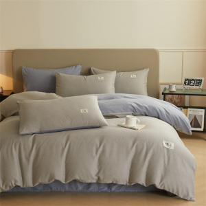 源木熊享软绵绵全棉磨毛四件套 灰色 适用1.5-1.8m床 被套200x230cm