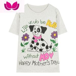 七斓韩版小狗印花短袖T恤女装春季圆领宽松百搭设计感小众打底衫上衣 小斑点狗 均码