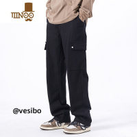 YANXU美式多口袋工装裤男秋季高街大码黑色阔腿裤子潮牌百搭宽松休闲裤