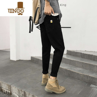 YANXU潮牌chic百搭牛仔裤男弹力休闲韩版潮流修身小脚裤款黑色长裤