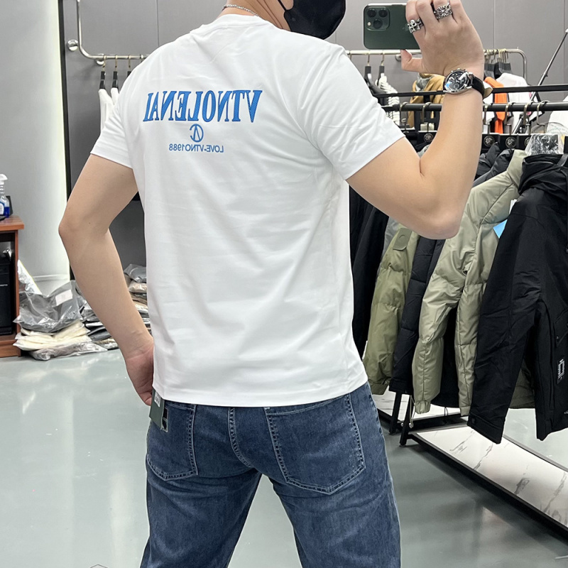 夏季丝光棉短袖T恤男装休闲圆领半袖上衣打底衫新款时尚字母印花