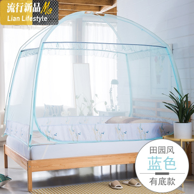 蚊帐蒙古包蚊帐三开拉链有底加密加厚1.5m1.8米床 三维工匠