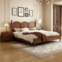 欧梵森 床 复古风轻奢橡胶木床实木床双人床1.8米床1.5m床现代简约卧室主卧大床现代婚床实木家具床